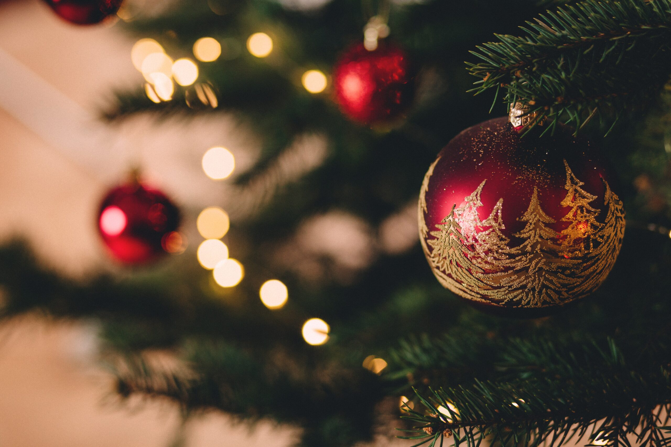 Christmas tree baubles and lights